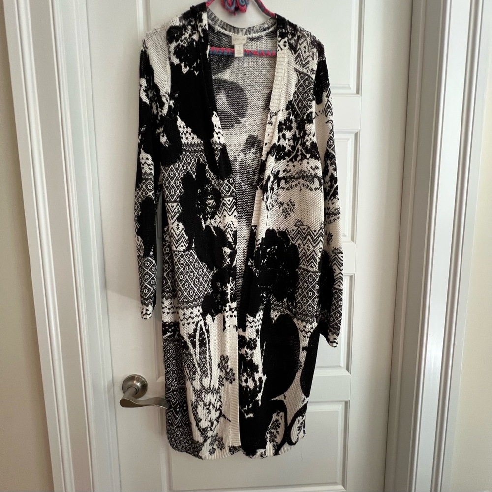Chicos linen and cotton knee length Women's Cardigan sz OcChico’s sizing)